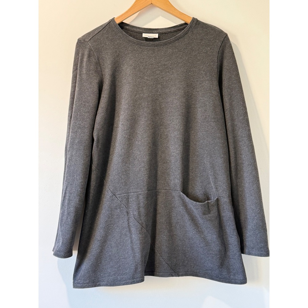 Pure Jill Tunic Top Asymmetric Pocket Charcoal Grey Cotton Jersey Small
